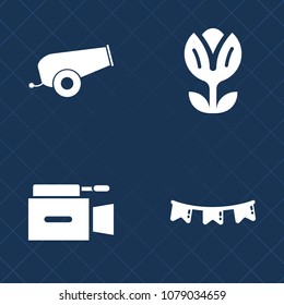 Premium set of fill vector icons. Such as old, petal, television, happy, wedding, pink, digital, bloom, camera, flag, floral, nature, microphone, battle, cannon, antique, gun, colorful, summer, event