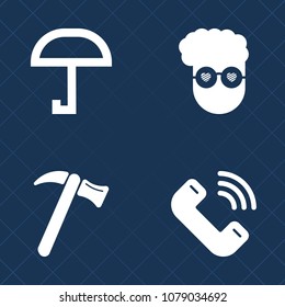 Premium set of fill vector icons. Such as fashion, retro, umbrella, hammer, parasol, phone, message, construction, screwdriver, style, rain, vintage, cell, equipment, industry, call, communication