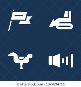 Premium set of fill vector icons. Such as satin, play, tractor, button, volume, nation, sound, 3d, shovel, construction, ride, waving, yellow, work, cute, equipment, emblem, bulldozer, kid, young, fun