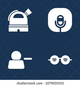 Premium set of fill vector icons. Such as vintage, radio, musical, science, voice, star, sun, retro, delete, sign, planet, space, boho, fashion, style, music, white, sunglasses, pictogram, internet