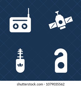 Premium set of fill vector icons. Such as station, volume, radio, communication, world, entertainment, makeup, paint, technology, orbit, shuttle, rocket, exploration, quiet, star, space, international