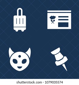 Premium set of fill vector icons. Such as airplane, extraterrestrial, travel, location, suitcase, monster, pointer, baggage, airport, pictogram, web, luggage, alien, creature, pin, flight, space, map