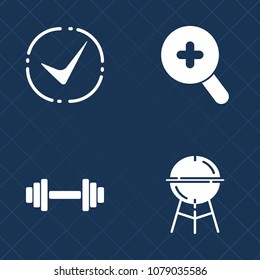 Premium set of fill vector icons. Such as sign, charcoal, zoom, gym, health, hot, magnifying, food, barbell, meal, web, yes, grilled, grilling, choice, find, search, bbq, vote, sport, training, lens