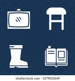 Premium set of fill vector icons. Such as clothing, foot, display, comfortable, tv, shoe, seat, leather, media, home, wear, white, comfort, textbook, fashion, furniture, remote, room, chair, cozy, man