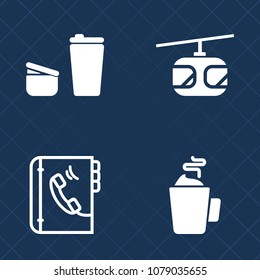 Premium set of fill vector icons. Such as contact, cable, cup, ropes, sign, sugar, electricity, black, beverage, transportation, telephone, railroad, tea, cafe, transport, rail, sky, web, morning, hot