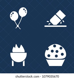 Premium set of fill vector icons. Such as cake, cooking, drawing, white, chocolate, eraser, erase, celebrate, celebration, air, sweet, equipment, object, cookie, bakery, happy, cupcake, food, erasing