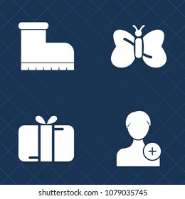 Premium set of fill vector icons. Such as person, style, summer, surprise, ribbon, color, manager, clothing, holiday, fly, human, boot, black, wing, blue, animal, fashion, sign, collection, wear, add