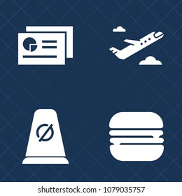 Premium set of fill vector icons. Such as traffic, road, aircraft, airport, transport, airplane, sign, bread, background, snack, air, meal, departure, street, hamburger, highway, white, jet, travel