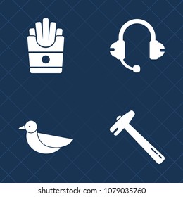 Premium set of fill vector icons. Such as radio, sky, black, construction, spanner, audio, fry, bird, graphic, wildlife, meal, tasty, potato, headphones, french, yellow, delicious, snack, nature, junk