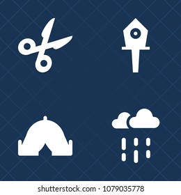 Premium set of fill vector icons. Such as wet, home, camp, tailor, tourism, raindrop, spring, recreation, house, summer, hole, rain, adventure, roof, hiking, wooden, tent, weather, autumn, outdoor