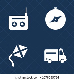 Premium set of fill vector icons. Such as east, kite, medical, north, healthy, emergency, play, hospital, news, direction, broadcast, cartography, activity, volume, care, music, retro, media, health