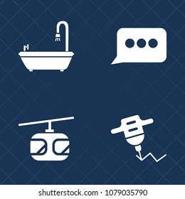 Premium set of fill vector icons. Such as tool, danger, blue, drill, railroad, home, hand, railway, element, rail, equipment, sign, bath, ropes, communication, web, train, talk, pillar, shower, work