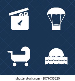 Premium set of fill vector icons. Such as family, buggy, nature, duck, basket, sunlight, sign, sky, airship, sunny, play, teddy, hot, morning, sun, sunrise, light, car, ball, transport, horse, pram