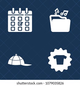 Premium set of fill vector icons. Such as video, organizer, event, schedule, baseball, web, format, white, wear, month, object, style, text, t-shirt, head, date, time, file, cap, hat, sport, clothes