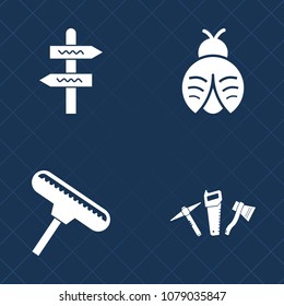 Premium set of fill vector icons. Such as wrench, animal, insect, work, dragon, ladybug, way, white, brush, guidance, hammer, arrow, butterfly, abstract, directional, solution, guide, bee, summer, saw
