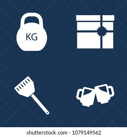 Premium set of fill vector icons. Such as holiday, kilogram, web, measurement, bow, mug, lifting, weight, bar, heavy, glass, graphic, chef, package, box, pot, ribbon, pint, cold, dumbbell, anniversary