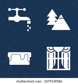 Premium set of fill vector icons. Such as tap, wash, home, curtain, apartment, basin, plant, dessert, interior, decoration, pastry, food, sugar, growth, environment, sweet, clean, park, cake, house