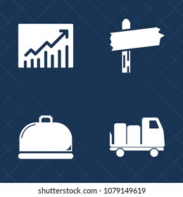Premium set of fill vector icons. Such as plate, cargo, lunch, growth, road, vehicle, arrow, way, graphic, van, trend, shipping, transport, rise, truck, sign, restaurant, street, delivery, increase