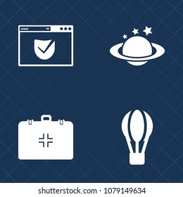 Premium set of fill vector icons. Such as science, nature, flight, travel, medicine, blue, hot, aid, secure, care, security, kit, universe, global, check, box, internet, space, lock, mark, sign, world