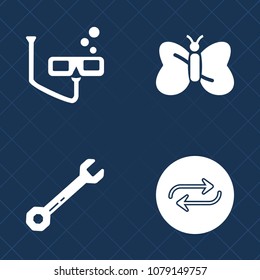 Premium set of fill vector icons. Such as spanner, toolbox, water, repair, insect, scuba, blue, replace, screwdriver, tool, green, dive, underwater, white, replacement, man, collection, change, nature