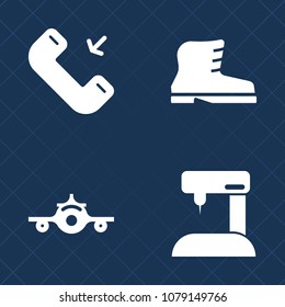 Premium set of fill vector icons. Such as travel, communication, phone, transport, business, incoming, boot, call, aircraft, mobile, foot, shoe, app, transportation, airplane, shoes, message, needle