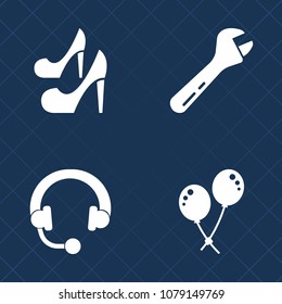 Premium set of fill vector icons. Such as leather, audio, speaker, party, elegant, stereo, work, metal, tool, sound, fashion, listen, girl, toolbox, heel, earphone, music, celebration, construction