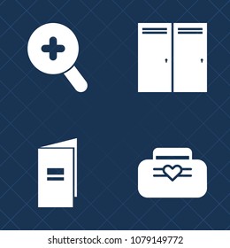 Premium set of fill vector icons. Such as view, modern, magnifying, book, luggage, zoom, paper, sign, internet, travel, search, background, silhouette, room, open, leather, accessory, page, magnifier