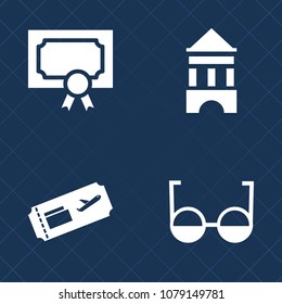 Premium set of fill vector icons. Such as coupon, flight, antenna, print, lens, internet, air, success, fly, network, business, document, signal, graduation, template, diploma, stamp, vision, gift