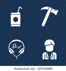Premium set of fill vector icons. Such as repair, glass, toolbox, digital, fresh, wrench, technology, casual, screwdriver, summer, earphone, male, young, listen, drink, cold, construction, work, sound
