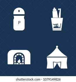 Premium set of fill vector icons. Such as background, spice, care, food, toothbrush, shaker, white, fresh, recreation, festival, entertainment, circus, seasoning, tent, festive, holiday, wood, cuisine