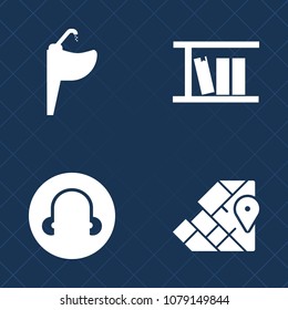 Premium set of fill vector icons. Such as geography, headphone, drop, white, metal, black, sign, sink, book, background, water, education, atlas, travel, web, wash, wet, kitchen, tap, australia, map