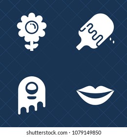 Premium set of fill vector icons. Such as extraterrestrial, icecream, monster, teeth, character, pink, science, sweet, floral, ufo, strawberry, beauty, spaceship, wedding, alien, fiction, beautiful