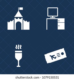 Premium set of fill vector icons. Such as work, desk, liquid, travel, drink, red, workplace, celebration, medieval, winery, journey, kingdom, silhouette, wineglass, flight, tower, restaurant, wine