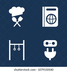 Premium set of fill vector icons. Such as document, wire, vacation, identity, cable, activity, electricity, fitness, girl, head, restaurant, socket, visa, silhouette, passport, connect, sport, healthy