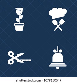 Premium set of fill vector icons. Such as garden, head, alarm, scissors, decoration, growth, natural, restaurant, home, green, plant, food, cut, sound, black, cook, leaf, flower, room, pot, object