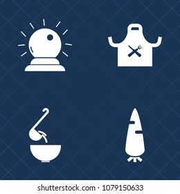 Premium set of fill vector icons. Such as kitchen, magic, vegetarian, vegetable, object, food, white, plate, hat, witchcraft, black, organic, chief, shape, spoon, silhouette, sign, bowl, sorcery, root