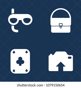 Premium set of fill vector icons. Such as snorkel, travel, dive, gamble, cloud, female, camera, summer, sea, win, internet, mask, casino, vacation, image, collection, gambling, game, vegas, fashion