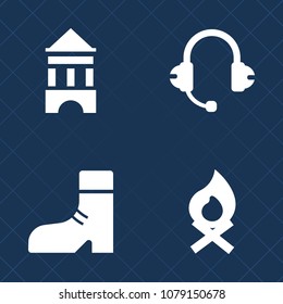 Premium set of fill vector icons. Such as fire, technology, evening, speaker, microphone, style, pair, female, network, boot, bonfire, tourism, leather, smoke, music, sound, fireplace, casual, warm
