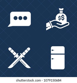 Premium set of fill vector icons. Such as sack, sign, weapon, web, japanese, sword, investment, chat, food, traditional, cold, kitchen, art, dialog, asian, fridge, communication, bag, samurai, banking