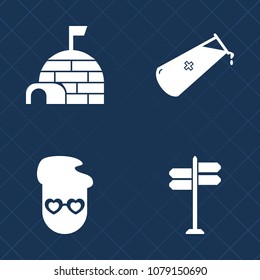 Premium set of fill vector icons. Such as inuit, road, scientific, vintage, retro, arrow, arctic, molecule, direction, map, element, north, science, young, blue, winter, chemistry, house, snow, cold