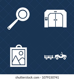 Premium set of fill vector icons. Such as transport, handle, black, image, truck, delivery, white, transportation, up, building, photo, hotel, photography, kitchen, down, van, elevator, sign, arrow