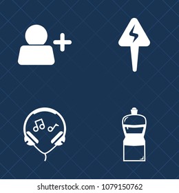 Premium set of fill vector icons. Such as person, internet, light, profile, listen, brush, technology, domestic, broom, sound, equipment, white, mop, modern, housework, add, electricity, account, user