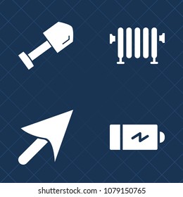 Premium set of fill vector icons. Such as gas, saw, pointer, warm, load, half, shovel, screwdriver, finger, cold, internet, house, charger, power, hot, full, tool, temperature, drill, heat, wrench