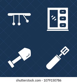 Premium set of fill vector icons. Such as home, top, brush, water, drill, style, screwdriver, concept, cabinet, decoration, saw, white, wood, instrument, kitchen, construction, time, bright, tool, pan