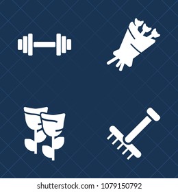 Premium set of fill vector icons. Such as health, garden, sign, healthy, gym, bunch, sport, lifting, gift, fall, tool, training, fitness, pink, decoration, white, rose, yard, leaf, flower, equipment