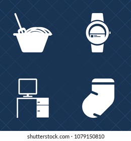Premium set of fill vector icons. Such as gadget, clothes, table, touch, pasta, business, time, screen, technology, sock, restaurant, computer, people, wireless, gray socks, display, smart, food, gray