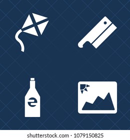 Premium set of fill vector icons. Such as water, photography, album, kite, frame, white, equipment, blank, entertainment, beverage, silhouette, picture, leisure, bottle, old, retro, wind, fun, summer