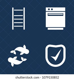 Premium set of fill vector icons. Such as ladder, security, concept, seafood, domestic, web, white, heat, cooker, climb, fuel, appliance, graphic, burner, check, secure, gas, sign, protect, nature, up
