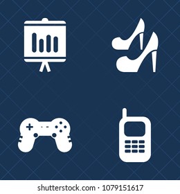 Premium set of fill vector icons. Such as style, communication, mobile, beauty, elegant, document, chart, diagram, graphic, high, game, white, call, template, leather, technology, heel, modern, girl