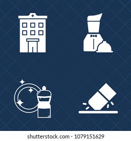 Premium set of fill vector icons. Such as brush, black, concept, restaurant, waiter, office, city, school, household, cleaner, erasing, real, architecture, plate, bucket, clean, food, sponge, service